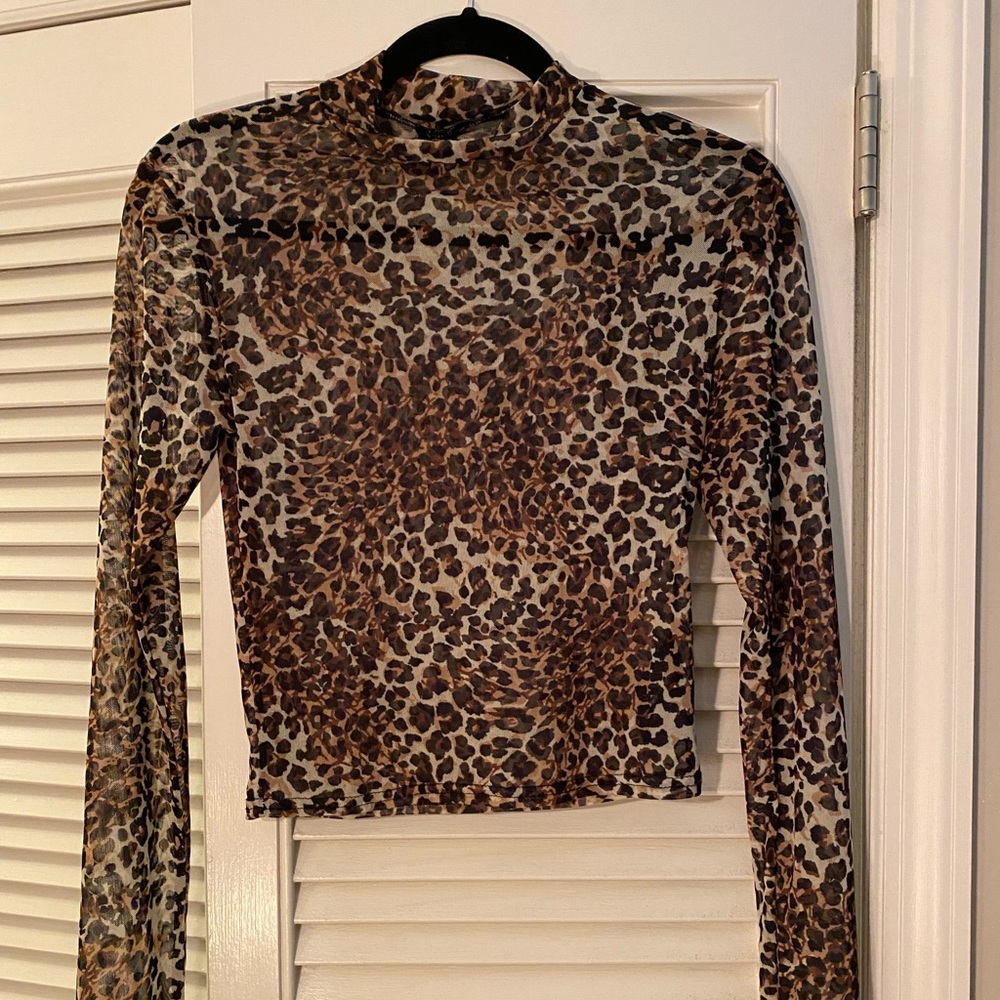 Urban Outfitters mock neck sheer cheetah top, M